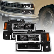 1994-2000 Chevy C10 C/K Blk Headlights+Corner+Bumper Signal Amber w/LED Tube