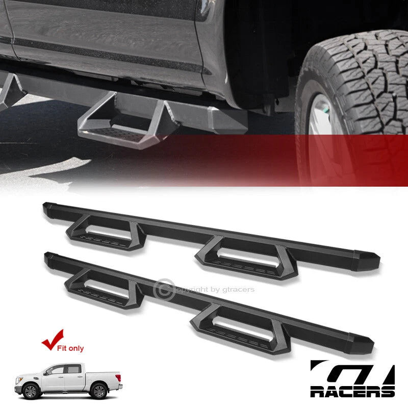 2004-2024 Nissan Titan Crew Cab Matte Blk Aluminum Hoop Drop Step Side Bars