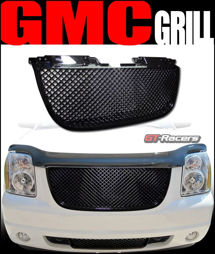 2007-2014 GMC Yukon Denali Black Badgeless Mesh Front Bumper Grill Grille