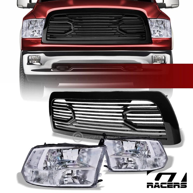 2010-2018 Dodge Ram 2500/3500 Chrome Quad Headlights nb+Blk Big Horn Grille
