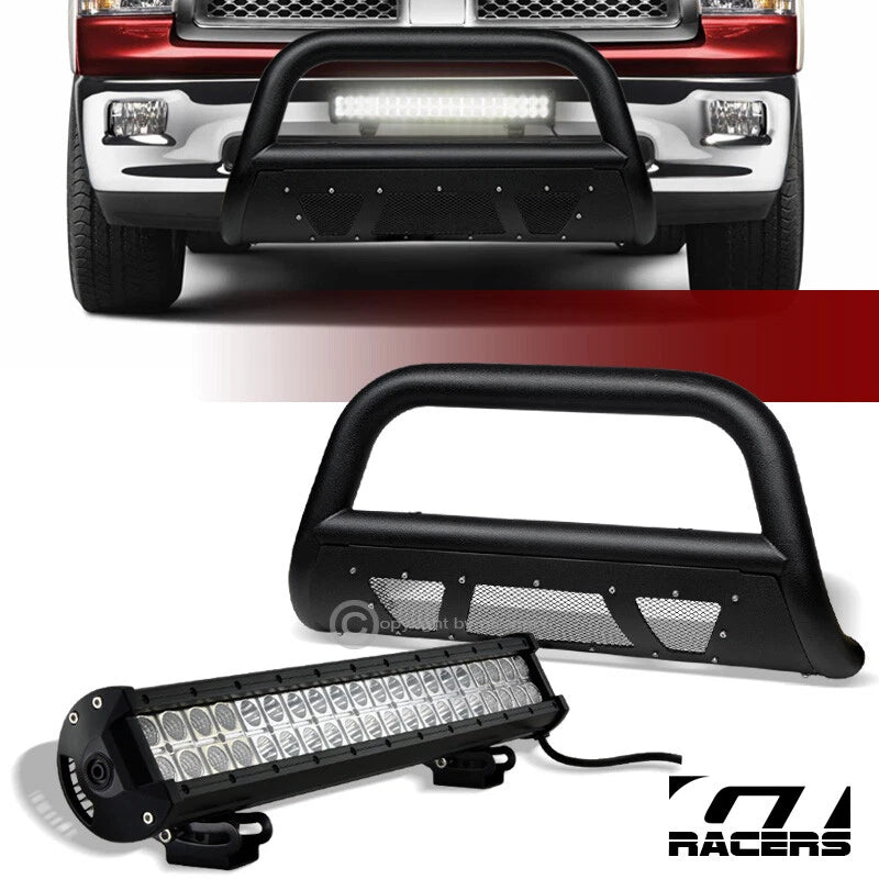 2009-2018 Ram 1500 Textured Black Studded Mesh Bull Bar+120W CREE LED Light
