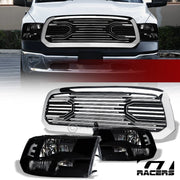 2013-2018 Dodge Ram 1500 Blk Quad Headlights nb+Chrome Big Horn Style Grille