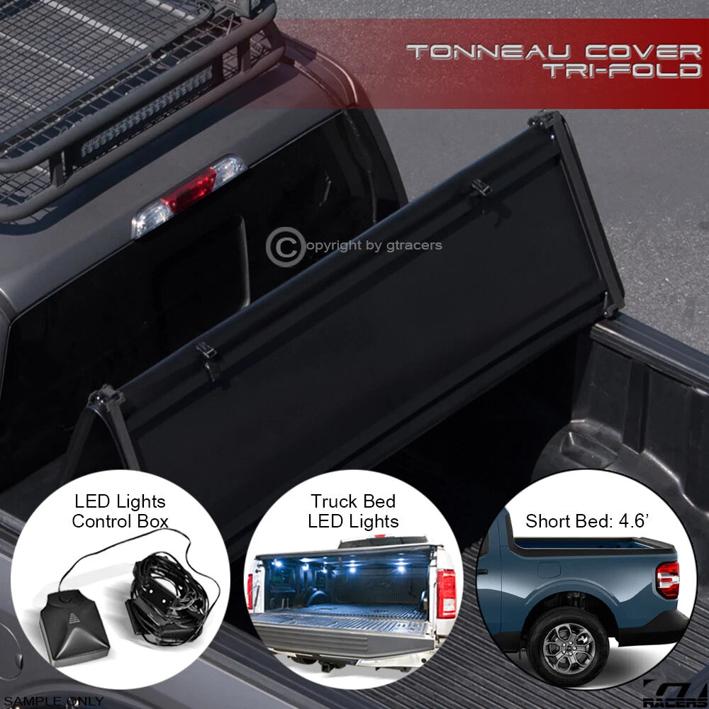 2022-2024 Ford Maverick 4.5'/54.4" Bed Tri-Fold Soft Vinyl Tonneau Cover+LED