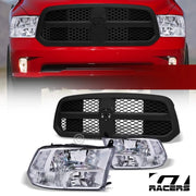 2013-2018 Ram 1500 Chrome Quad Headlights nb+Matte Blk Honeycomb Mesh Grille
