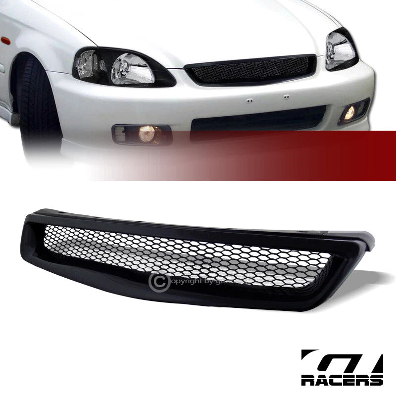 99-00 Honda Civic Jdm-R Sport Black Mesh Aluminum Front Bumper Grille Grille