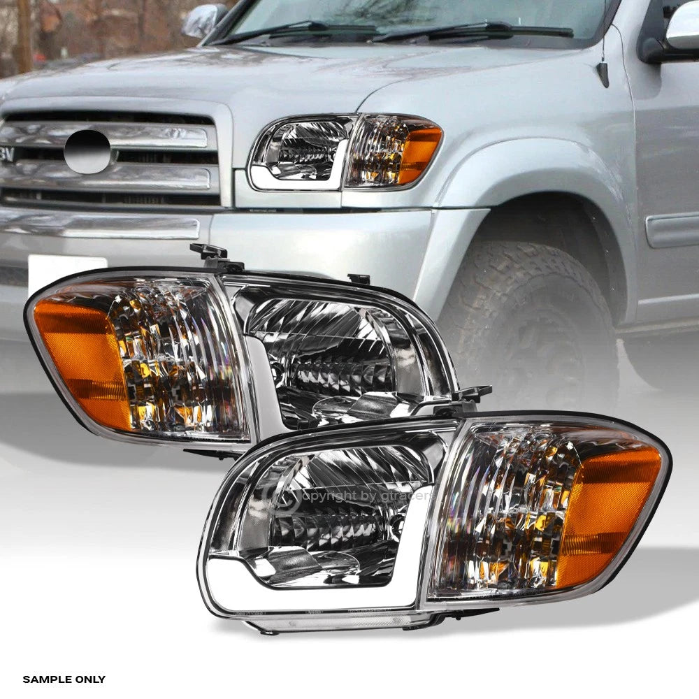 2005-2006 Tundra Crew/Sequoia Chrome Headlights+Corner Lamp Amber w/LED Tube