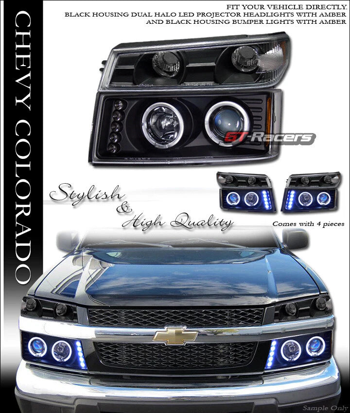 Blk Halo Led Projector Headlights Bumper Signal Jy 2004-2012 Colorado/Canyon
