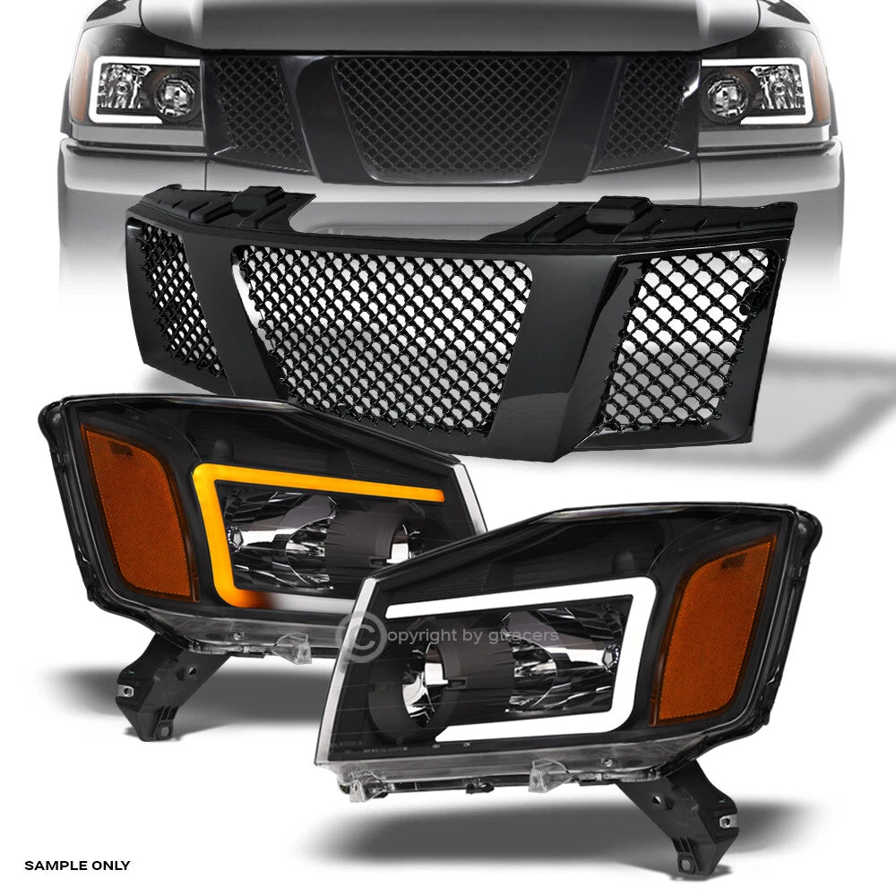 Switchback Sequential 04-07 Titan/Armada Black LED Headlights Am+Mesh Grille