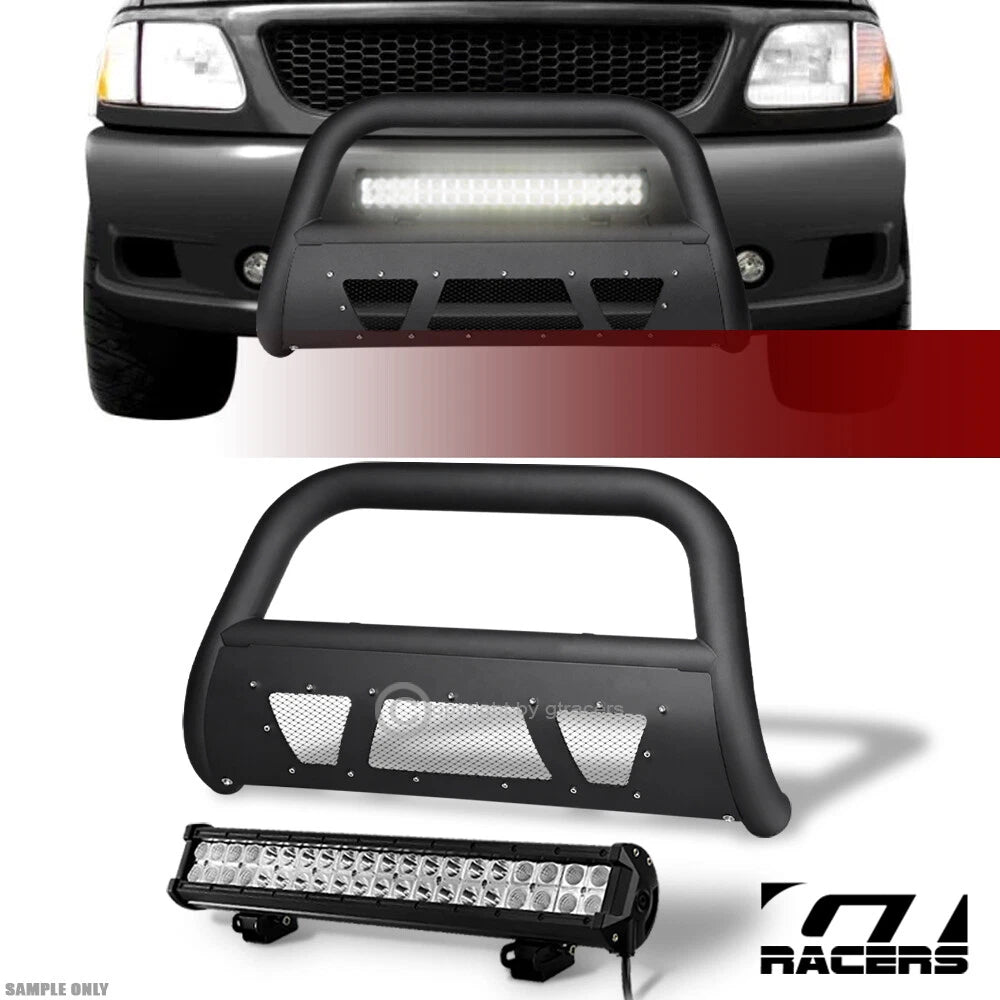 1997-2003 Ford F150/F250 Matte Blk Studded Mesh Bull Bar+120W CREE LED Light