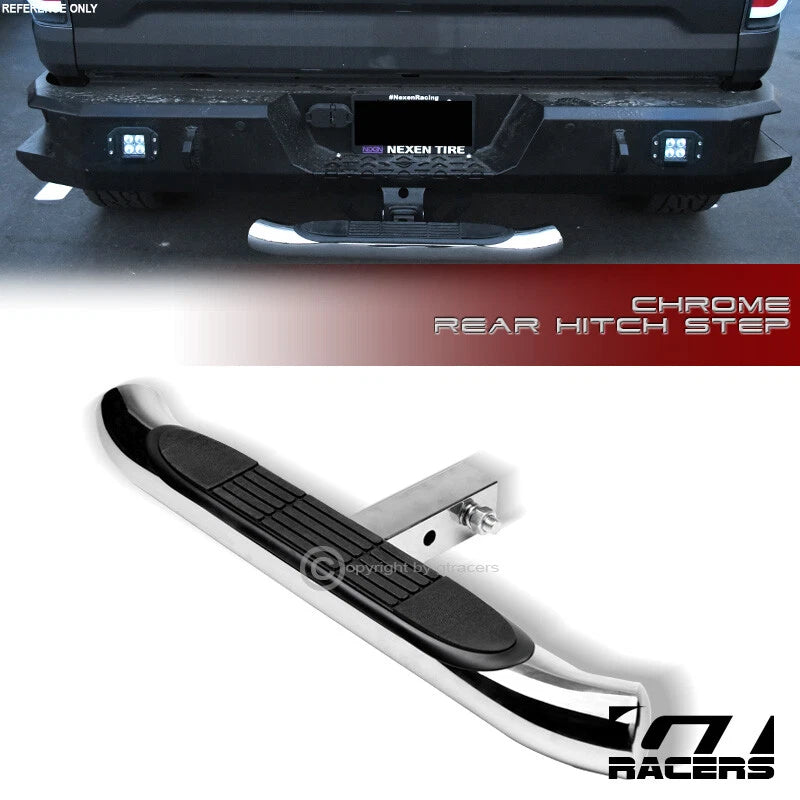 3" Tube Chrome Rear Trailer Hitch Step Bar Bumper Guard w/2" Tow Receiver G04