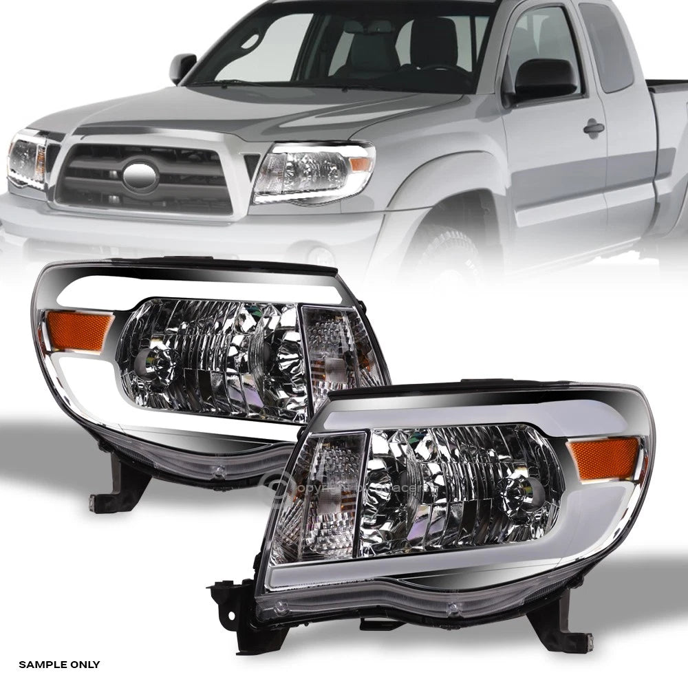 2005-2011 Toyota Tacoma Chrome Crystal Headlights Signal Amber w/LED Tube