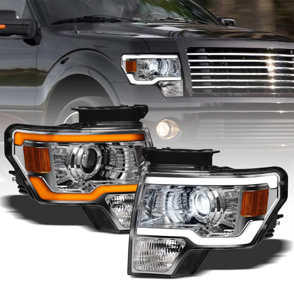 Switchback Sequential 09-14 F150 Chrome Full LED Projector Headlights+Strip