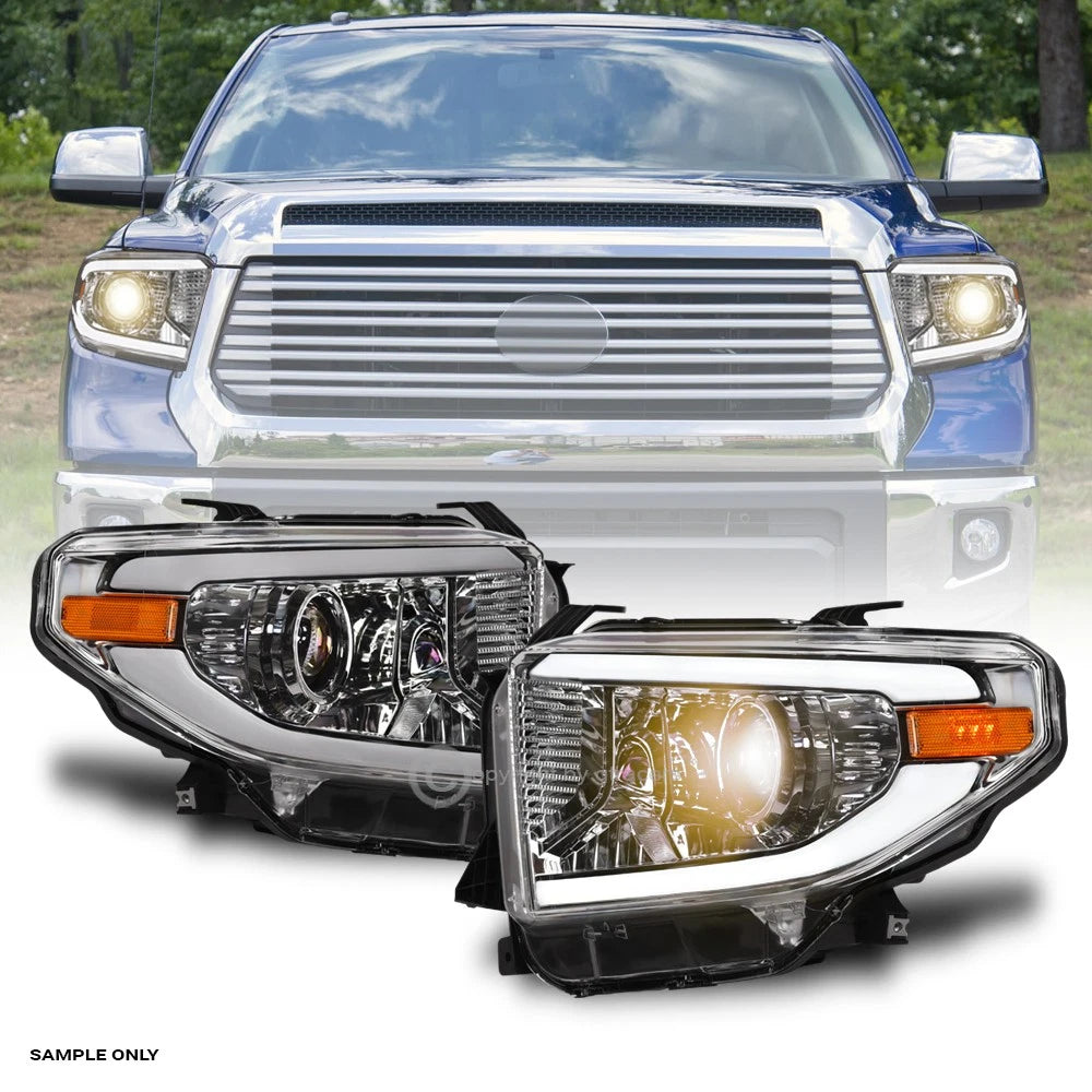 2014-2021 Toyota Tundra Chrome Projector Headlights Signal Amber w/LED Tube
