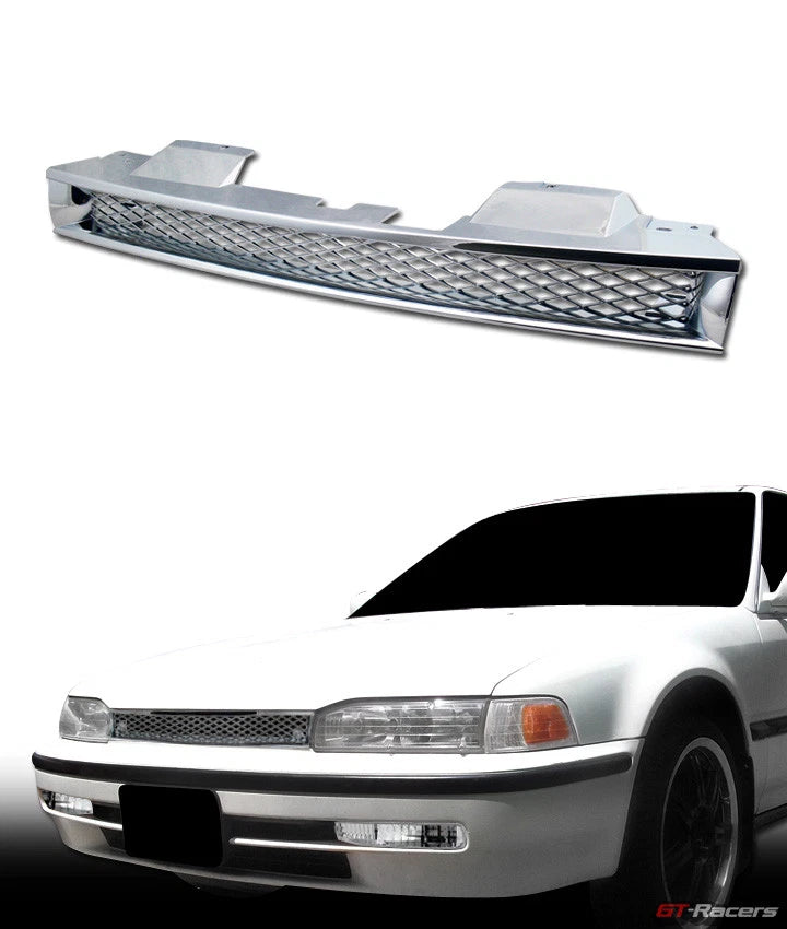 90-93 Honda Accord Chrome R-Sport Mesh Front Bumper Grill Grille Cover ABS
