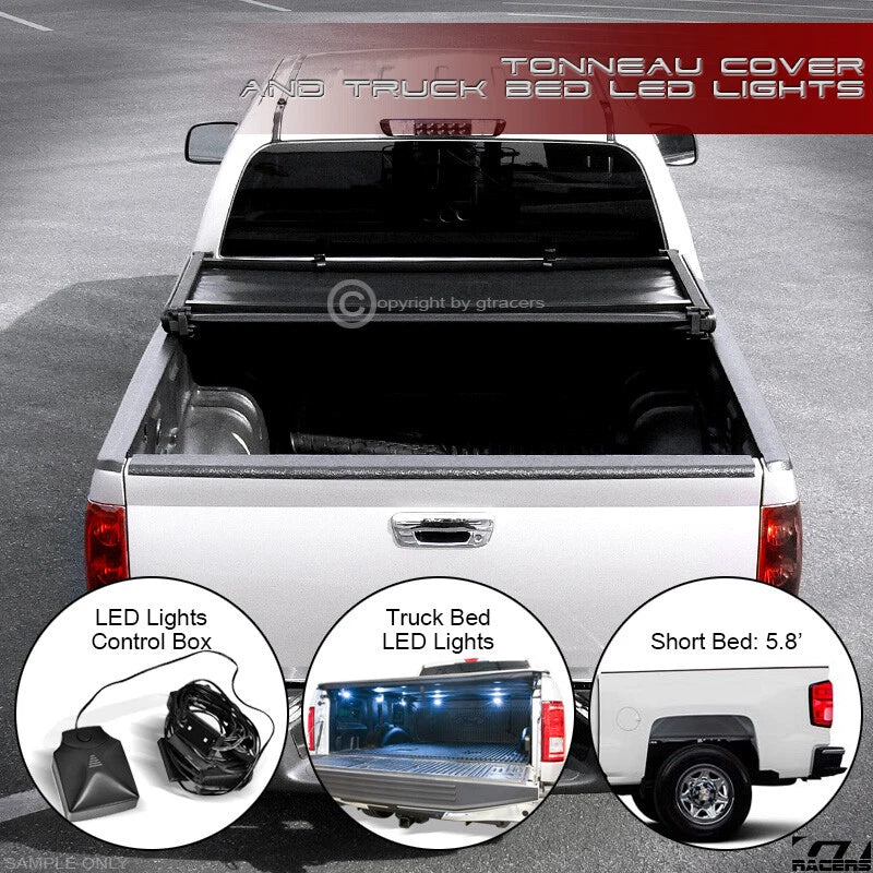 2014-2018 Silverado/Sierra 5.8 Ft Bed Tri-Fold Soft Tonneau Cover+LED Lights