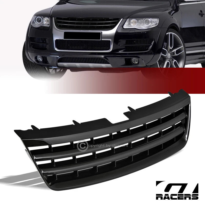 2003-2007 Vw Touareg Blk Badgeless Horizontal Front Hood Bumper Grill Grille