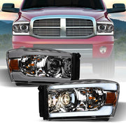 2006-2009 Dodge Ram Chrome Projector Headlights Signal Amber w/LED Tube Bar
