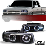 1999-2002 Silverado/2000+ Tahoe/Suburban Black LED Halo Projector Headlights