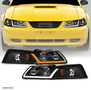Switchback Sequential 1999-2004 Ford Mustang Black Headlights w/LED Tube Bar