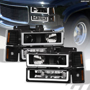 1994-2000 Chevy C10 C/K Black Projector Headlights+Corner+Bumper w/LED Tube