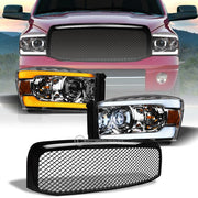 Switchback Sequential 06-09 Ram Chrome Full LED Pro Headlights+Blk M Grille