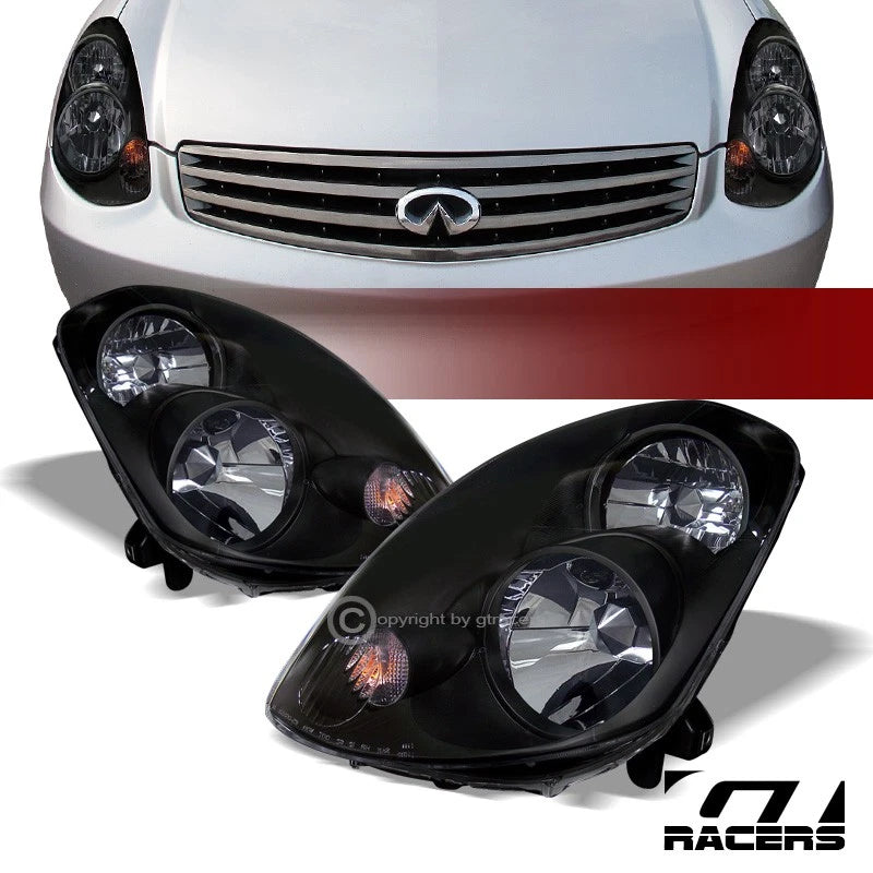 2003-2004 Infiniti G35 4D 4Dr Sedan Jdm Sport Black Crystal Headlights Lamps