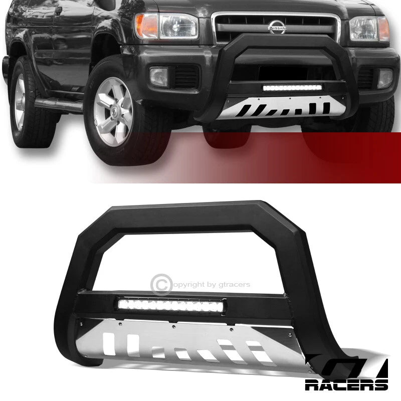1999-2004 Nissan Pathfinder Matte Bk/SS Skid AVT Aluminum LED Bull Bar Guard
