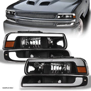 1999-2002 Silverado/2000-2006 Suburban/Tahoe Blk Headlights+Bumper w/LED Bar
