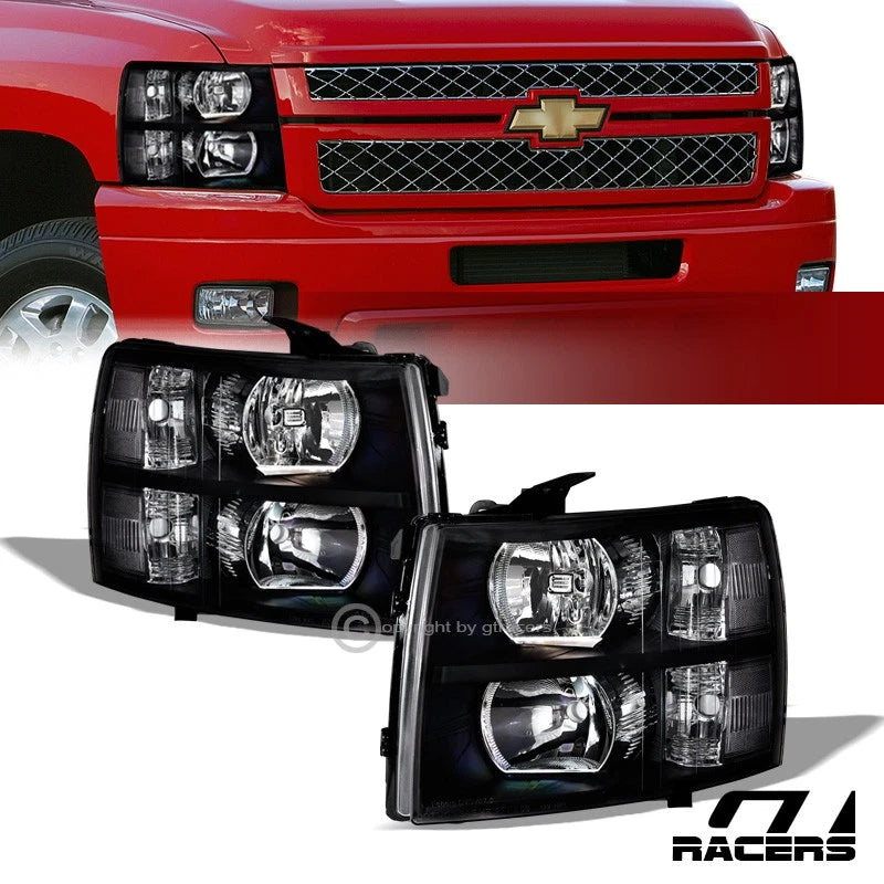 2007-2013 2014 Chevy Silverado Black Housing Headlights Signal Lamps Pair Nb