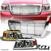 2004-2008 F150 Chrome Sequential LED Tube Headlights Amber+Horizontal Grille