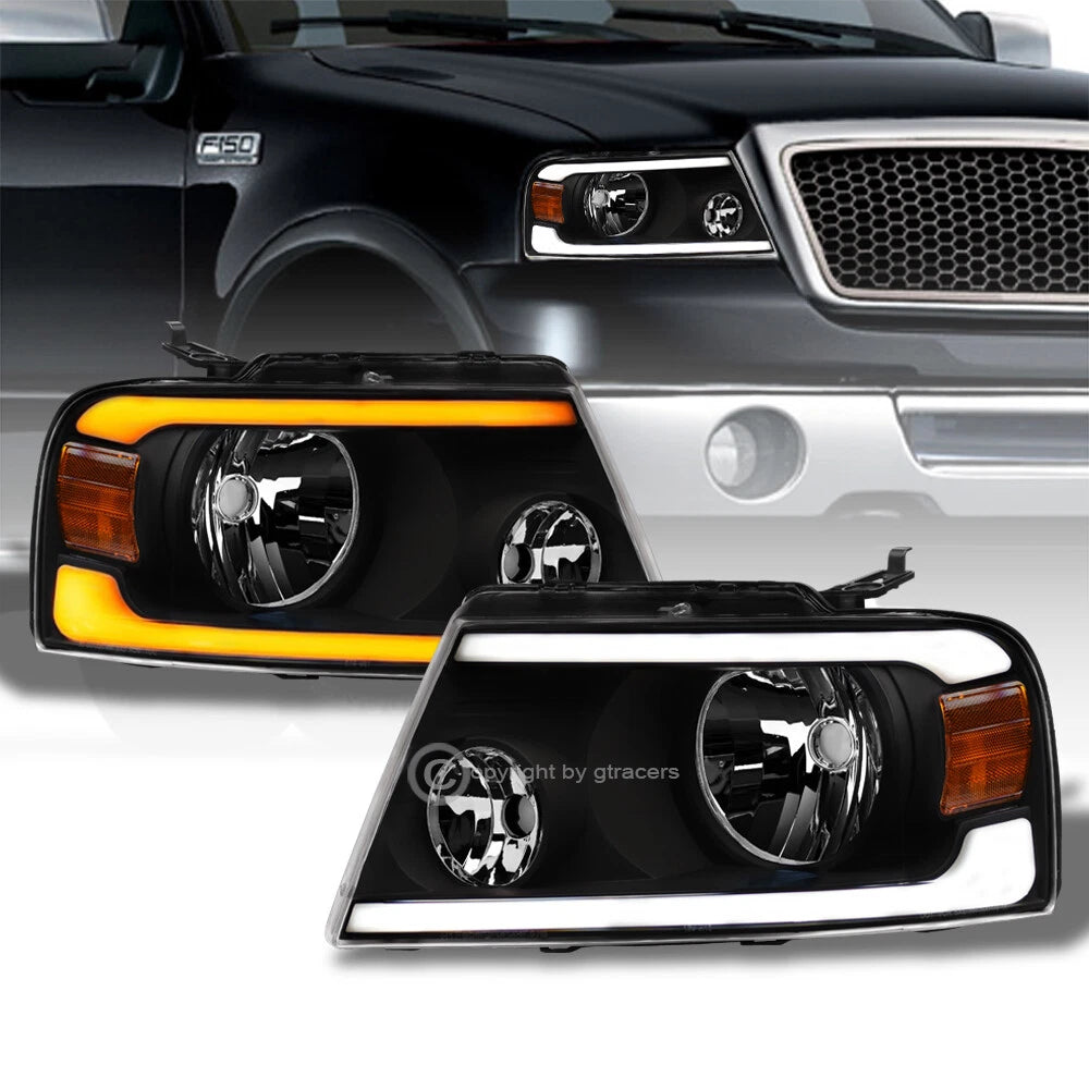 Switchback Sequential 2004-2008 F150/Mark LT Black Headlights w/LED Tube Bar