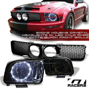 Smoke Led Halo Headlights Nb+Matte Black Mesh Grille 05-09 Ford Mustang Gt