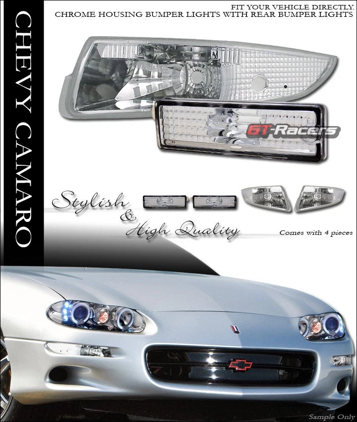 93-02 Chevy Camaro Chrome Front Signal Bumper Lights w/Rear Side Marker Lamp