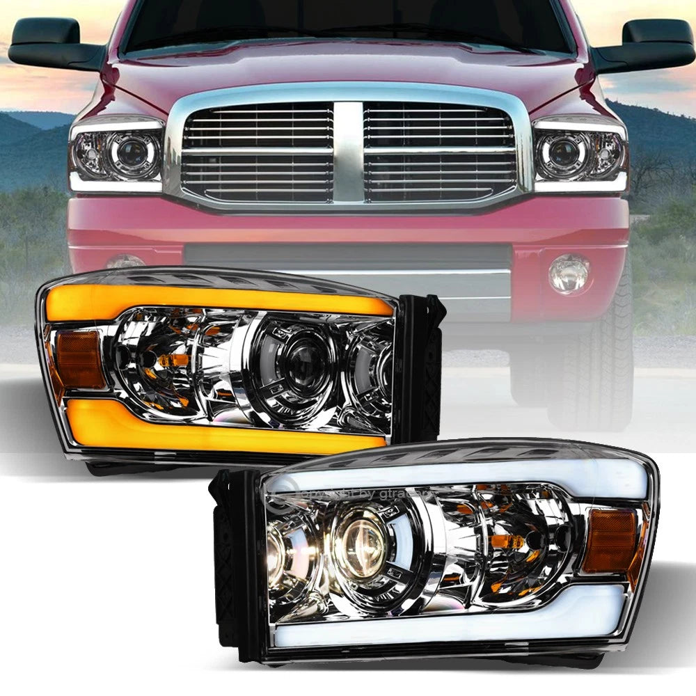 Switchback Sequential 2006-2009 Ram Chrome Projector Headlights w/LED Tube