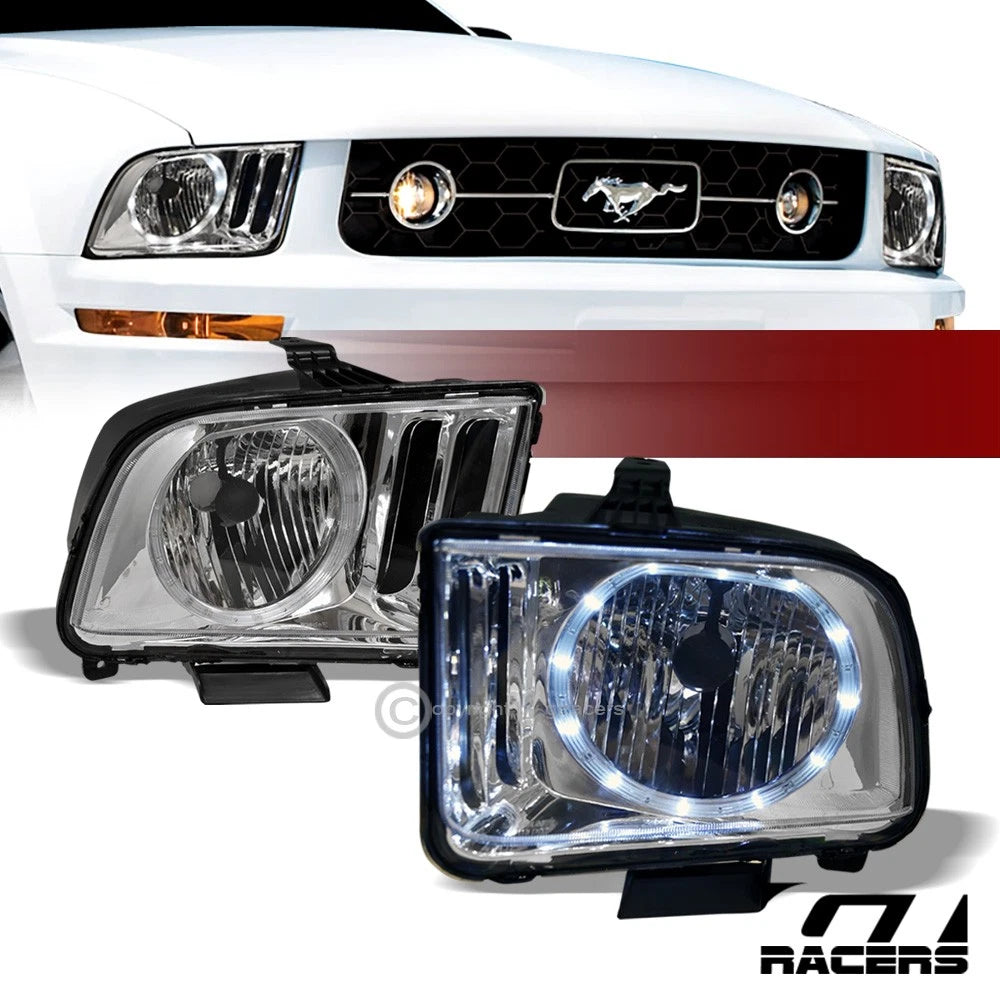 2005-2009 Ford Mustang Chrome Housing DRL LED Halo Ring Headlights Lamps nb