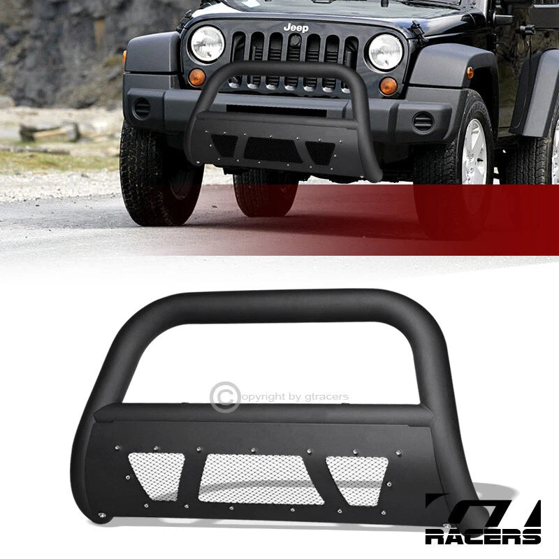 2007-2009 Wrangler JK Matte Black Studded Mesh Bull Bar Brush Bumper Guard