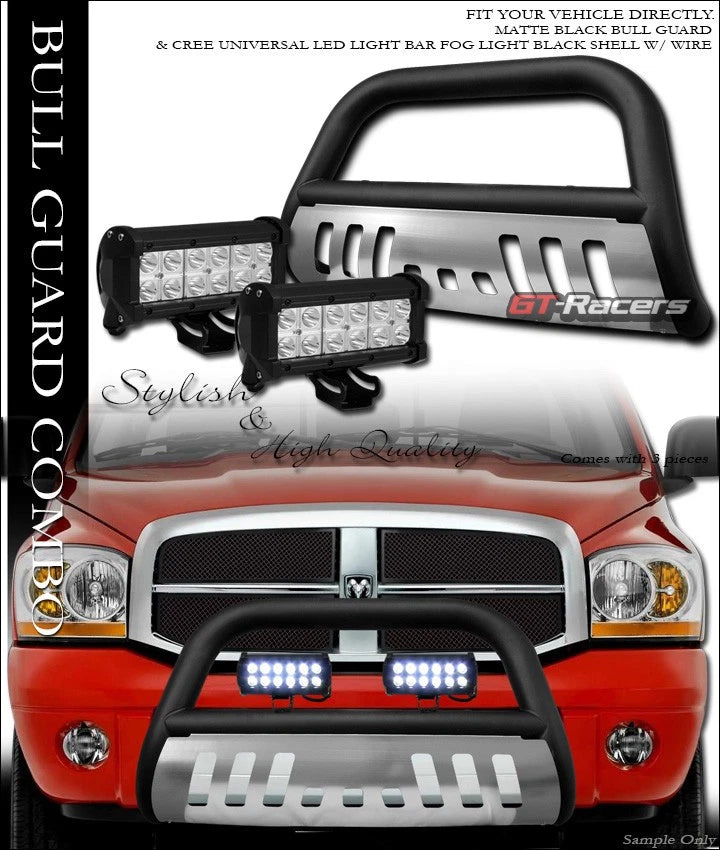 2006-2008 Dodge Ram 1500 Matte Black/Skid Bull Bar Guard+36W CREE LED Lights