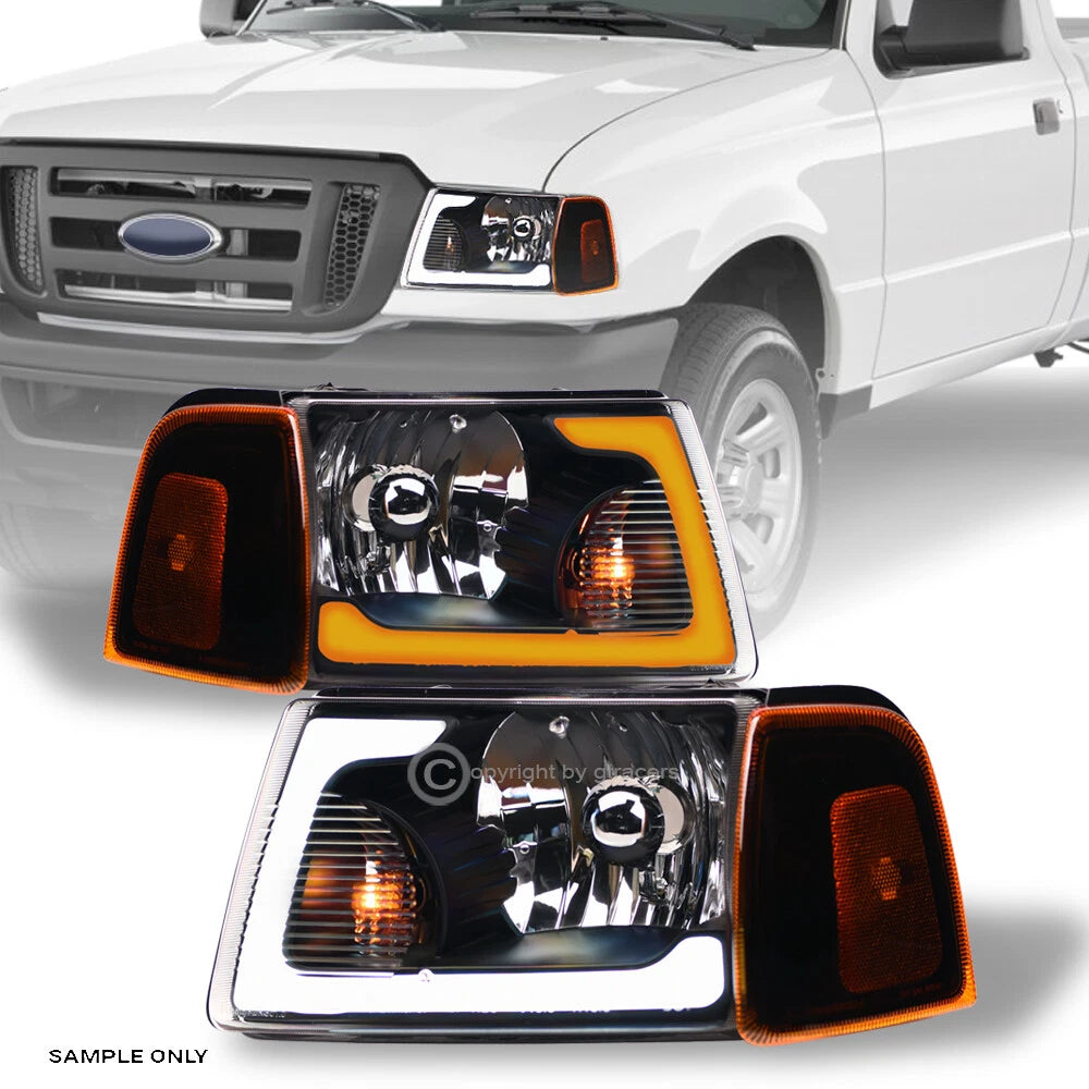 Switchback Sequential 2001-2011 Ranger Blk Headlights+Corner Lamp w/LED Tube