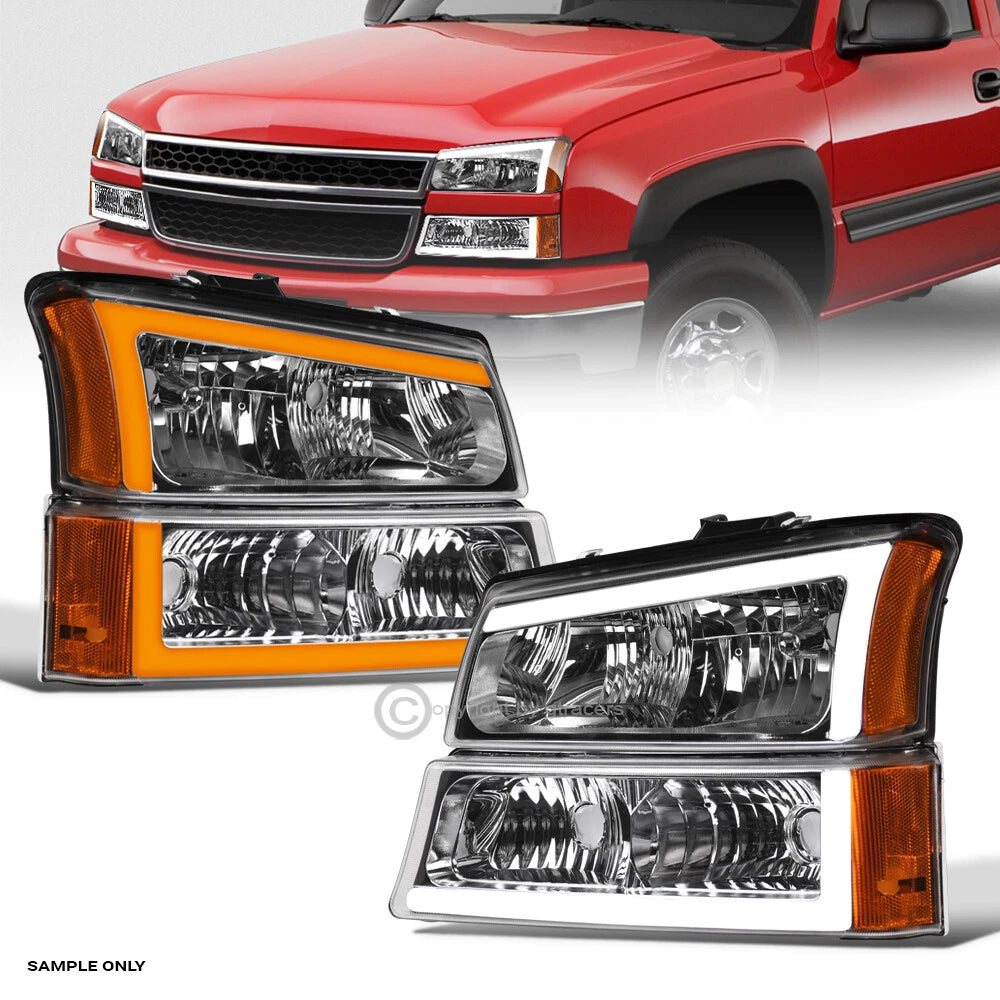 Switchback Sequential 03-07 Silverado Chrome Headlights+Bumper w/LED Tube v2