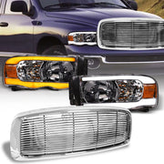 Switchback Sequential 02-05 Ram Chrome LED Bar Headlights A+Horizontal Grill