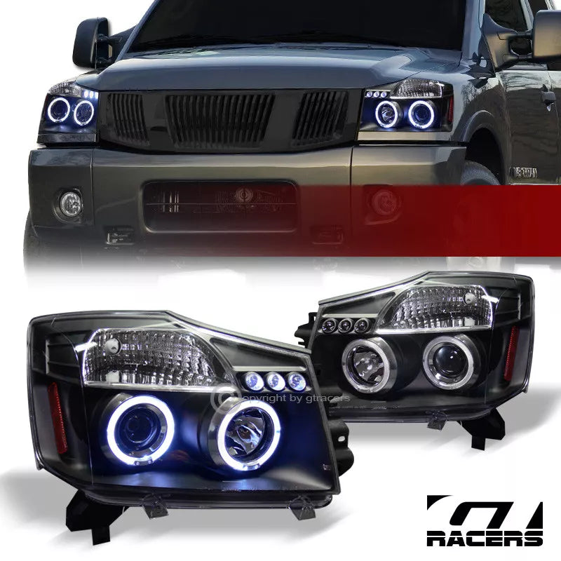 2004-2015 Nissan Titan/Armada Blk LED Halo Projector Headlights Lamps Signal