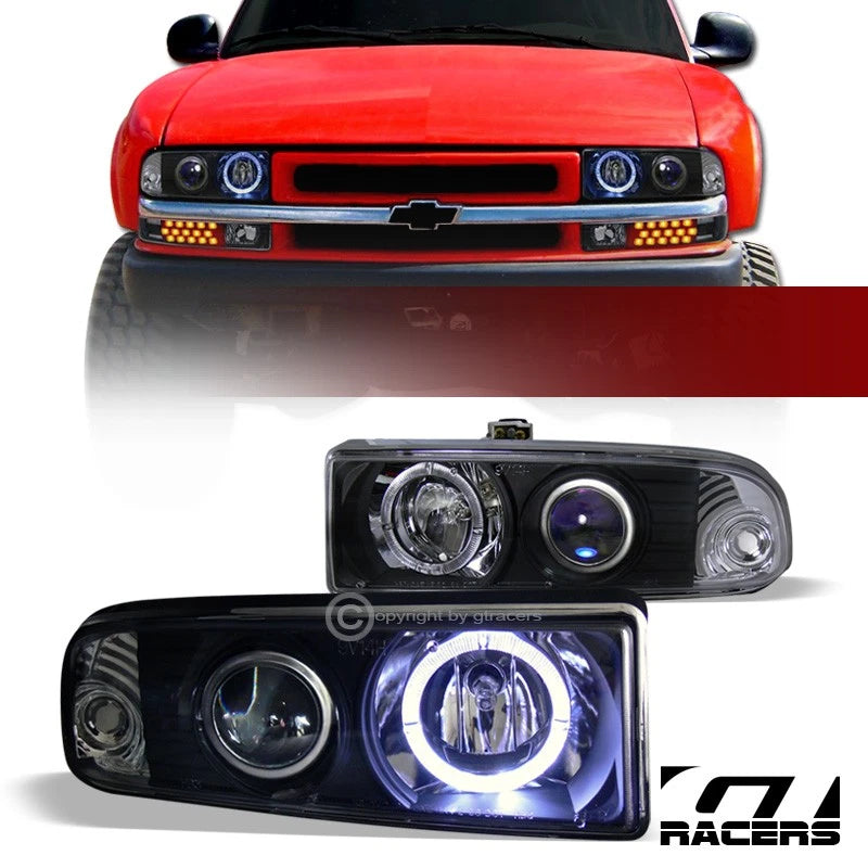 1998-2004 Chevy S10 Pickup/Blazer Blk Halo Projector Headlights Headlamps Ks