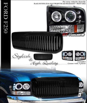Black Halo Led Projector Headlights+Vertical Grille 1999-2004 F250/Excursion