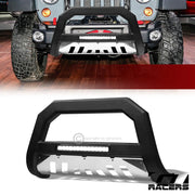 2010-2018 Jeep Wrangler JK Matte Blk/SS Skid AVT Aluminum LED Bull Bar Guard