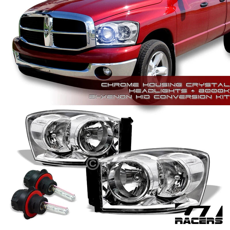 8000K Hid Bi-Xenon+Chrome Clear Housing Headlights Signal Nb 06-09 Dodge Ram