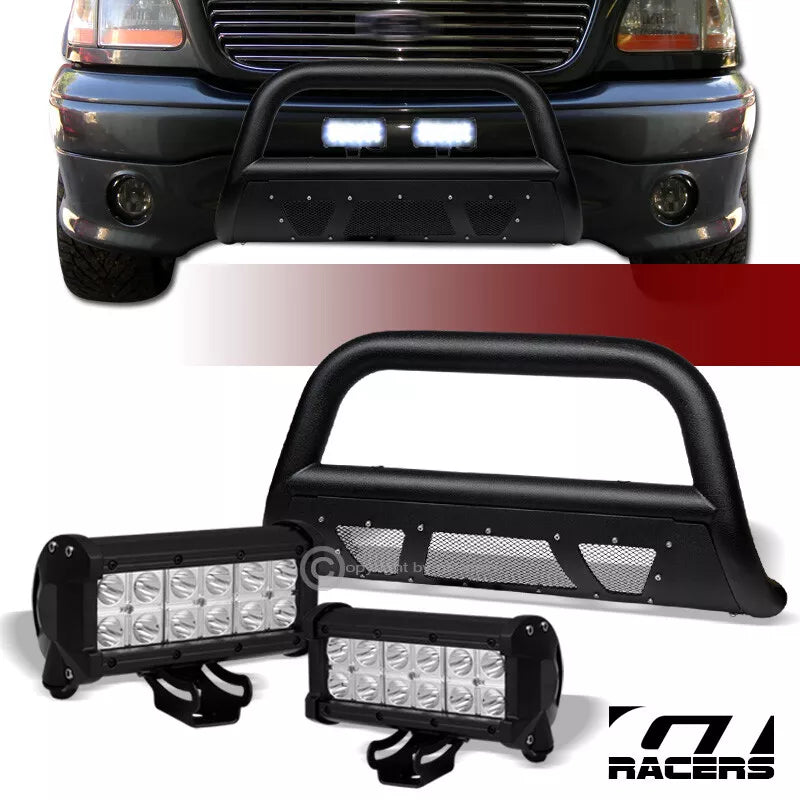 1997-2003 F150/Expedition Textured Blk Studded Mesh Bull Bar+36W LED Lights