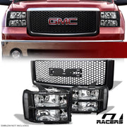 2007-2013 GMC Sierra 1500 Blk Headlights Signal+Round Hole Mesh Front Grille