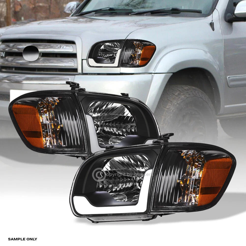 2005-2006 Tundra Double/Sequoia Blk Headlights+Corner Signal Amber w/LED Bar