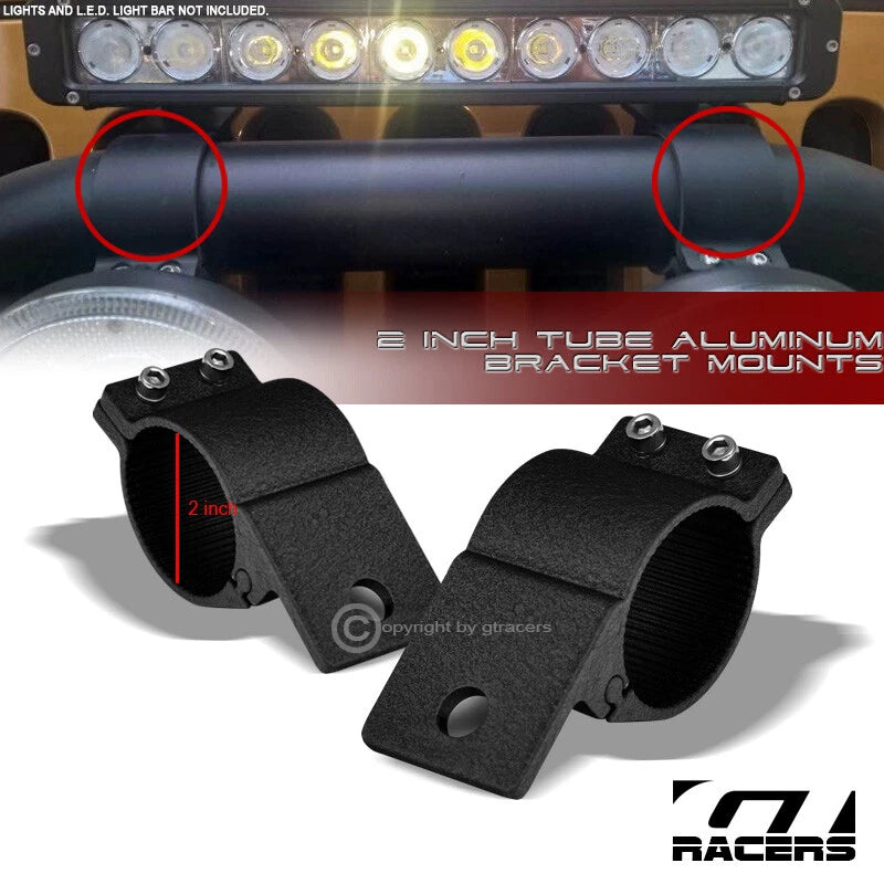 Textured Blk 2" Tube Bar Roll Cage Aluminum Mount Brackets Led Light Frc G07
