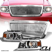 2004-2008 F150 Chrome LED Tube Bar Projector Headlights Amber+Vertical Grill